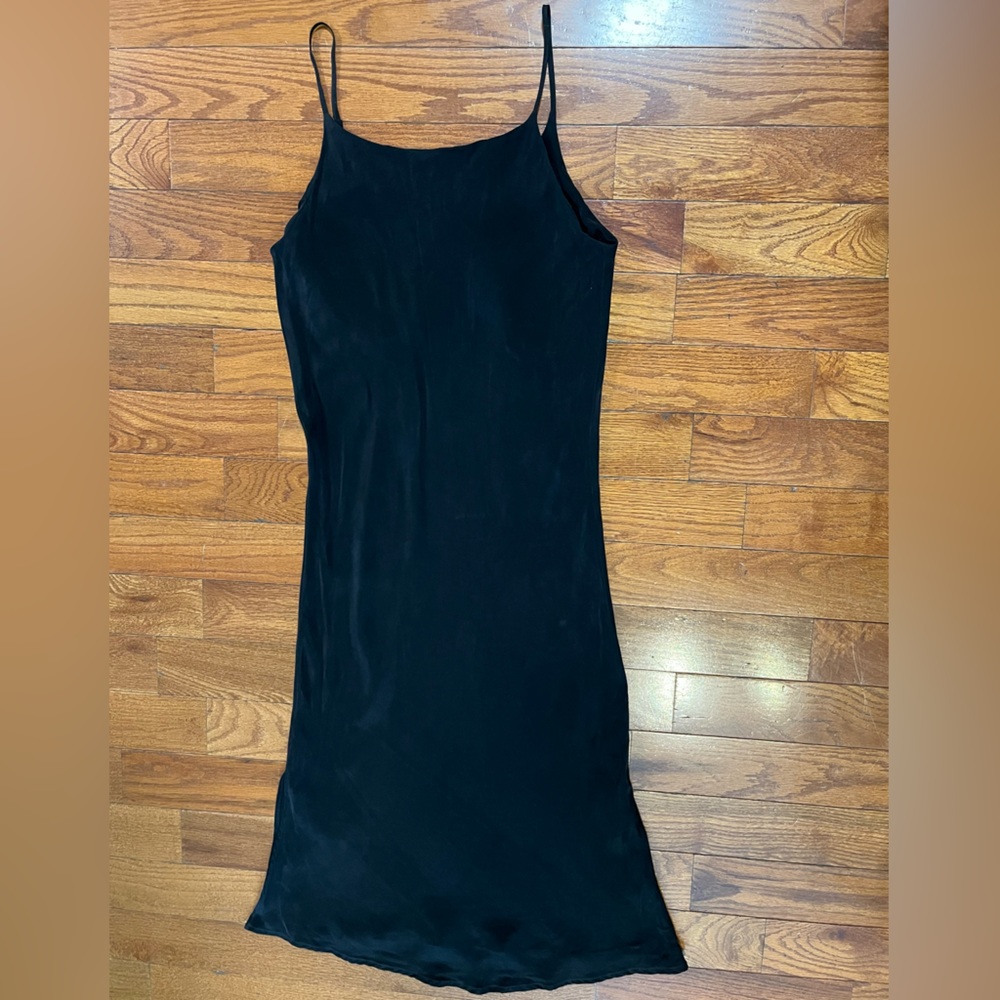 Natalie Busby Women's L Black 100% Cupro Slip Maxi Dress 90s Minimalist - Picture 3 of 8